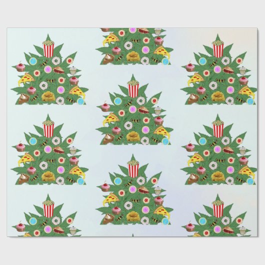 Weed Christmas Tree on Vape Cloud Background Geschenkpapier (Flach)