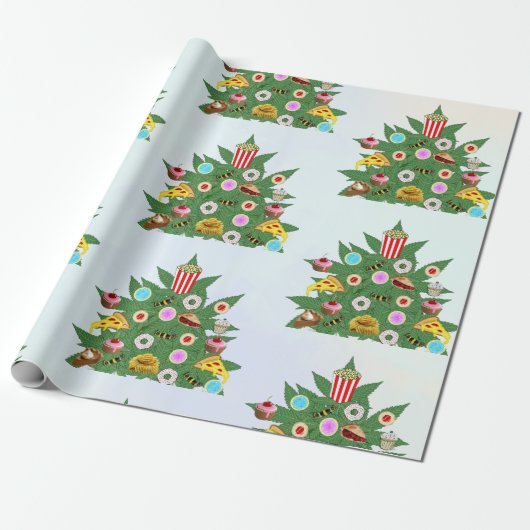 Weed Christmas Tree on Vape Cloud Background Geschenkpapier (Ungerollt)