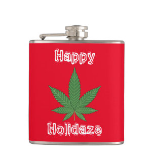 Weed Leaf Christmas Happy Holidaze Flachmann