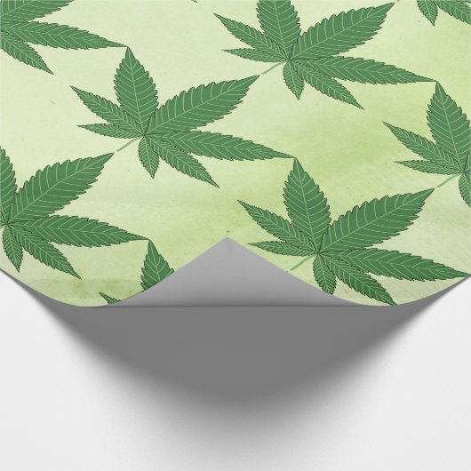 Weed Leaf Green auf hellgrünem Pergament Look Geschenkpapier (Ecke)