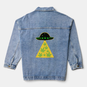 Weed Leaf Stoner Alien Abduction UFO Pot Jeansjacke