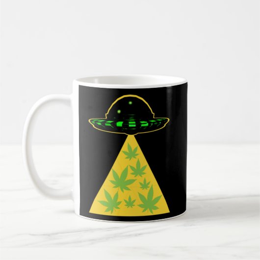Weed Leaf Stoner Alien Abduction UFO Pot Kaffeetasse (Links)