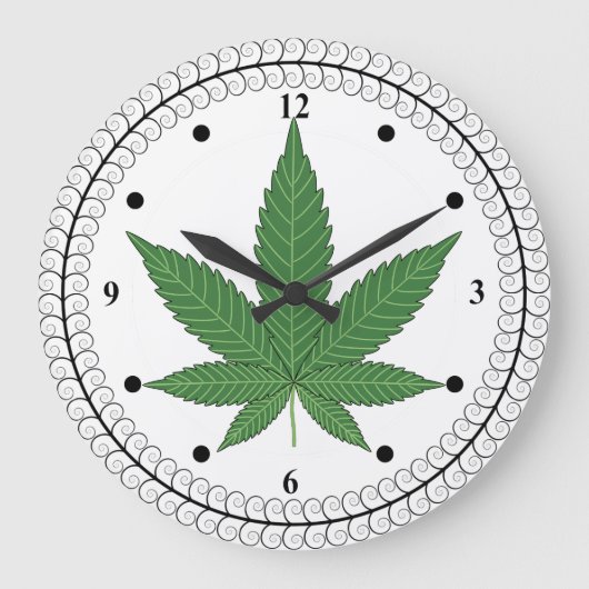 Weed Leaf Tree Swirl Trim Personalisiert Große Wanduhr (Vorderseite)