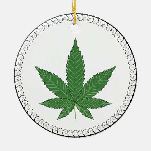Weed Leaf Tree Swirl Trim Personalisiert Keramik Ornament (Hinten)