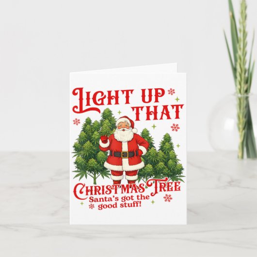 Weed Lover Smoking Light Up Christmas Tree Karte (Vorderseite)