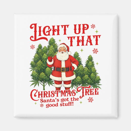 Weed Lover Smoking Light Up Christmas Tree Magnet (Vorne)
