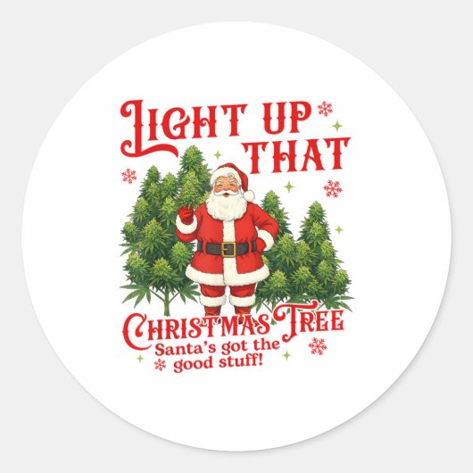 Weed Lover Smoking Light Up Christmas Tree Runder Aufkleber (Vorderseite)