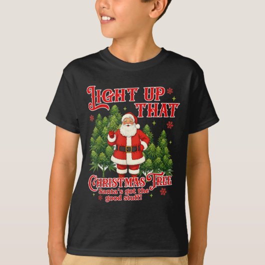 Weed Lover Smoking Light Up Christmas Tree T-Shirt (Vorderseite)