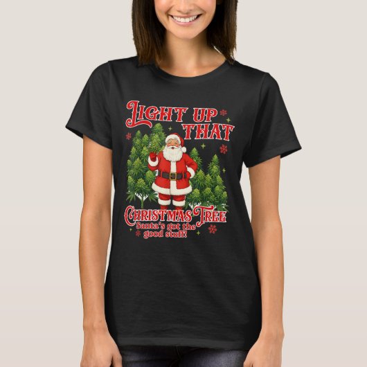 Weed Lover Smoking Light Up Christmas Tree T-Shirt (Vorderseite)