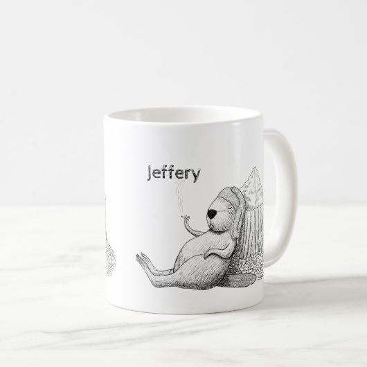 Weed Srauking Relaxing Beaver Funny Individuelle N Kaffeetasse (VorderseiteRechts)