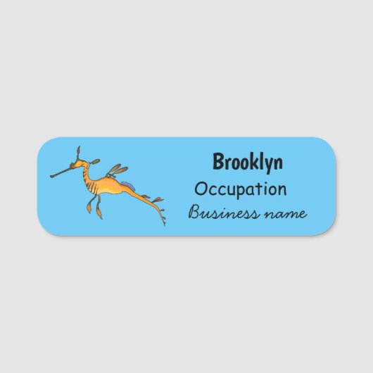Weedy seadragon Cartoon Illustration Namensschild (Vorderseite)