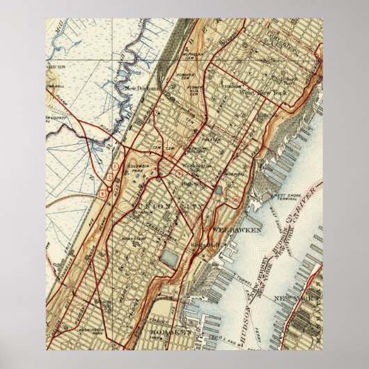 Weehawken, Gewerkschaft City & West New York Map ( Poster (Vorne)