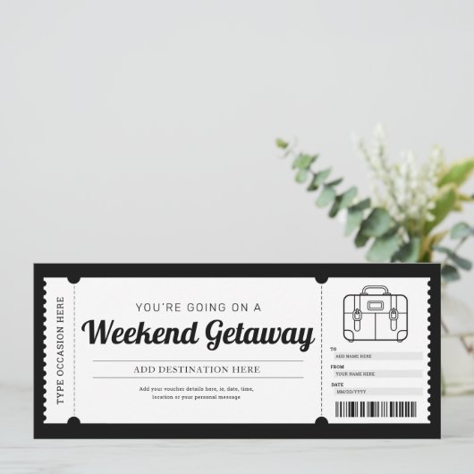 Weekend Einweg Geschenkgutschein Einladung (Stehend Vorderseite)