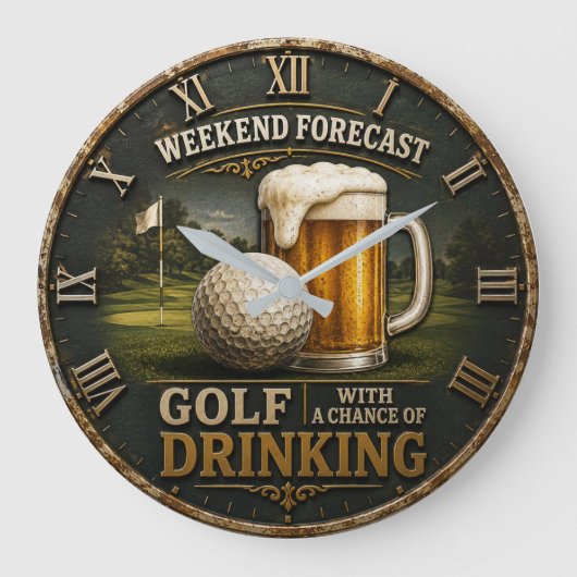 Weekend Forecast Golf Drinking Golfer Gift Große Wanduhr (Vorderseite)