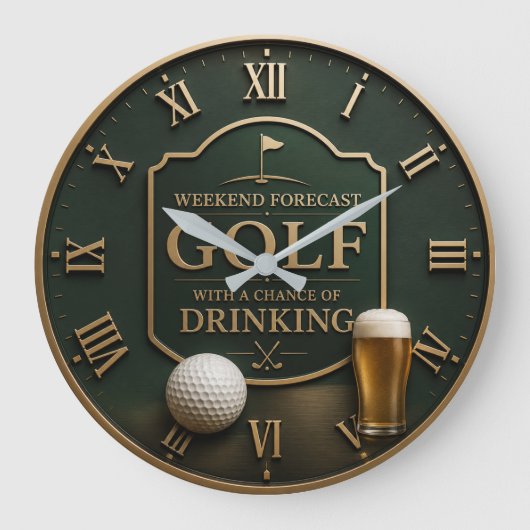 Weekend Forecast Golf with a Chance of Drinking Große Wanduhr (Vorderseite)