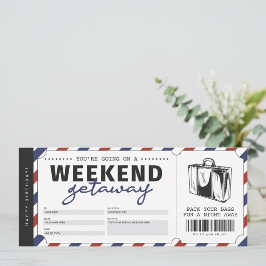 Weekend Gabe Ticket Voucher Einladung (Stehend Vorderseite)