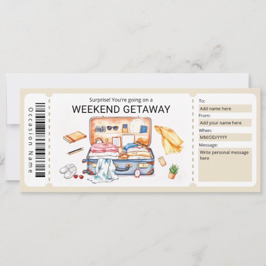 Weekend Getaway Voucher Einladung (Vorderseite)