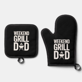 Weekend Grill Dad Funny BBQ Ofenhandschuh & Topflappen-Set