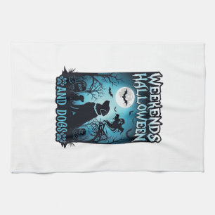 Weekend Halloween Hunde Geist Vollmond Silhouette Geschirrtuch