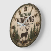 Weekend Hunting with Dad Rustic Deer Hunting Große Wanduhr (Winkel)