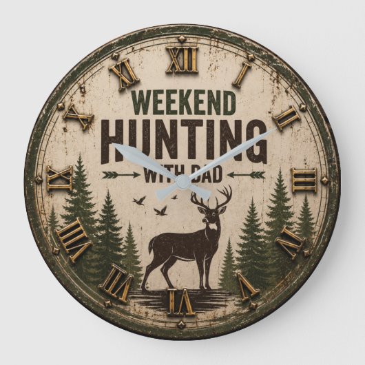 Weekend Hunting with Dad Rustic Deer Hunting Große Wanduhr (Vorderseite)