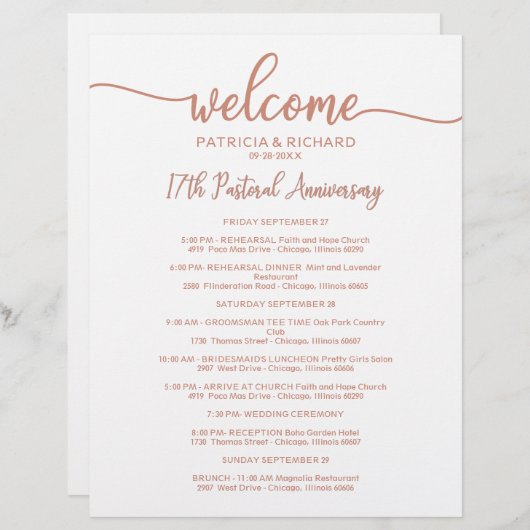 Weekend Itinerary Timeline Rose Gold (Vorne/Hinten)