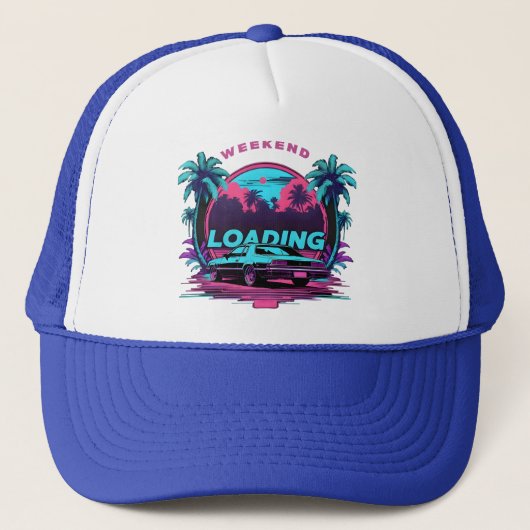 Weekend Ladung Retro Sunset Trucker Hat - 80er Aes Truckerkappe (Vorderseite)