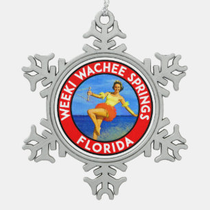Weeki Wachee Ringe Florida Wasserski Ski Schneeflocken Zinn-Ornament