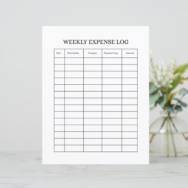 WEEKLY EXPENSE LOG (Stehend Vorderseite)