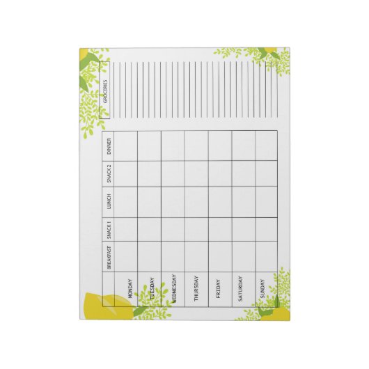 Weekly Meal Planner with Lemon Design Notizblock (Rotiert)