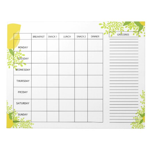 Weekly Meal Planner with Lemon Design Notizblock (Vorderseite)