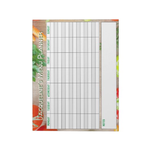 Weekly Menu Planner to Personalise. Notizblock (Rotiert)