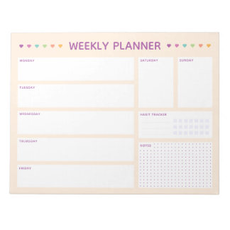 Weekly Planner Colorful Hearts Purple Text Notizblock