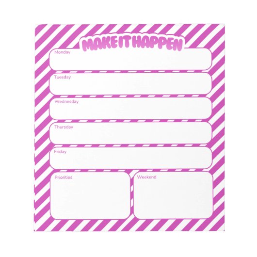 Weekly Planner Notepad - Pink Striped Notizblock (Vorderseite)
