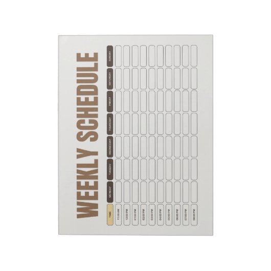 Weekly Schedule Planner Minimal Beige Grid Notizblock (Rotiert)