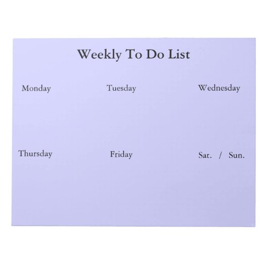 Weekly To Do List Notepad Notizblock (Vorderseite)
