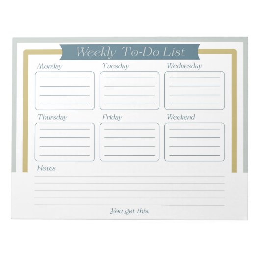 Weekly To Do List Notepad Notizblock (Vorderseite)