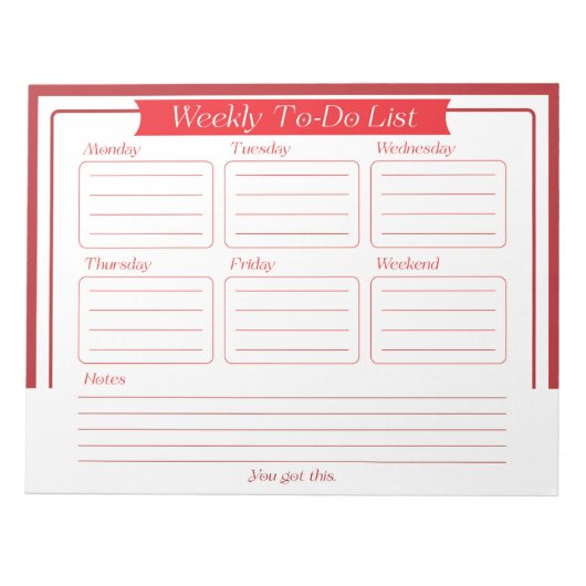 Weekly To Do List Notepad Notizblock (Vorderseite)