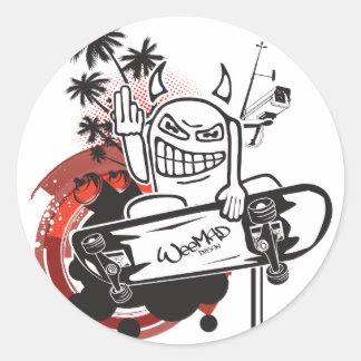 WeeMad Teufel-Skater-Aufkleber Runder Aufkleber