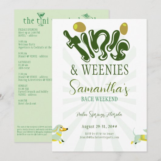 Weenies & Tinies Martini Bash Bachelorette Wochene Einladung (Vorne/Hinten)