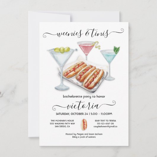 Weenies & Tinis Bachelorette Geburtstag Einladung (Vorderseite)