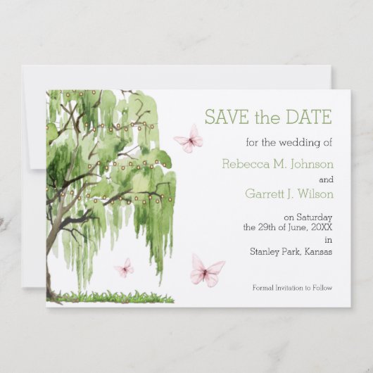 Weeping Williow Save the Date Card Einladung (Vorderseite)