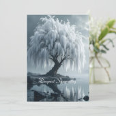 Weeping willow by a pond, black and white card (Stehend Vorderseite)