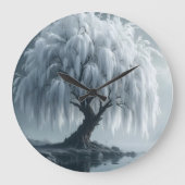 Weeping willow by a pond, black and white  große wanduhr (Vorderseite)