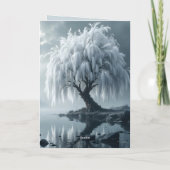 Weeping willow by a pond, black and white karte (Rückseite)