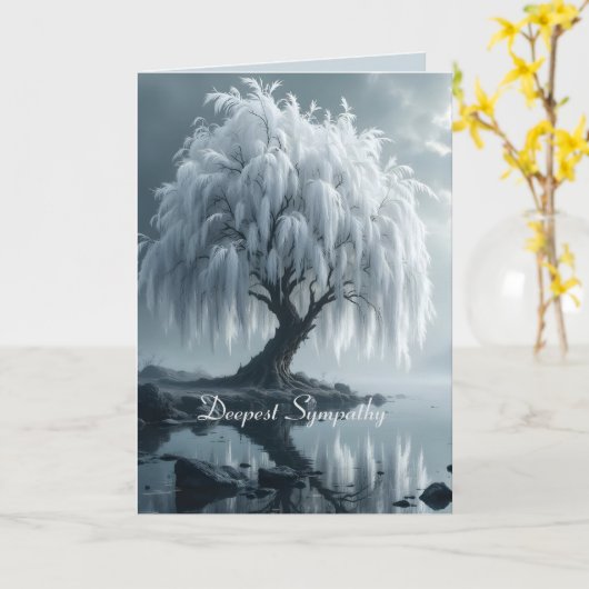 Weeping willow by a pond, black and white karte (Gelbe Blume)