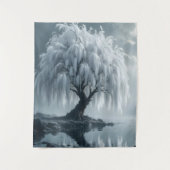 Weeping willow by a pond, black and white wandteppich (Vorderseite)