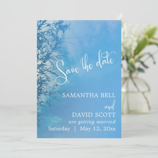Weeping Willow Ethereal Dreamy Sky Save the Date Einladung (Stehend Vorderseite)