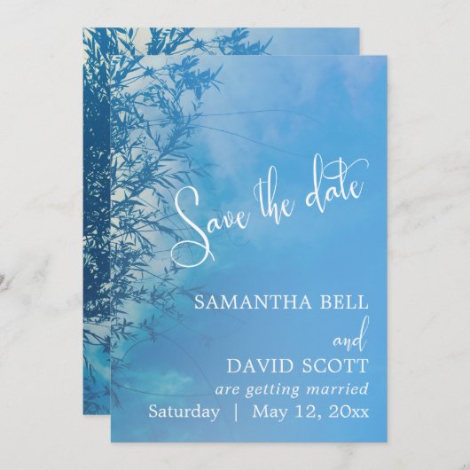 Weeping Willow Ethereal Dreamy Sky Save the Date Einladung (Vorne/Hinten)