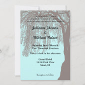 Weeping Willow Tree Blue Brown Wedding Einladung (Vorderseite)
